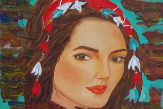 Yöresel kadın başı K.Maraş.50x60 cm...Yağlı boya-Akrilik 